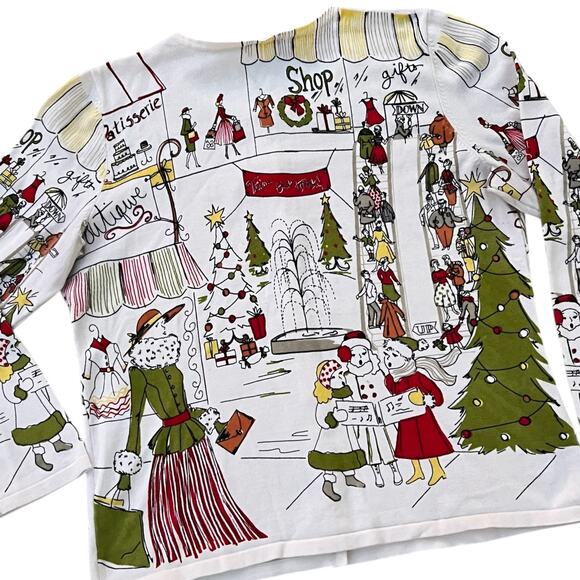 Christopher & Banks Holiday Christmas Mall Scene Sweater Cardigan Sz L As-Is - Picture 7 of 7